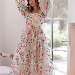 JessaKae Floral Maxi Dress with Red and Green